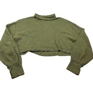 Free People BK Tee Olive Green Cropped Turtleneck Sweater Size M